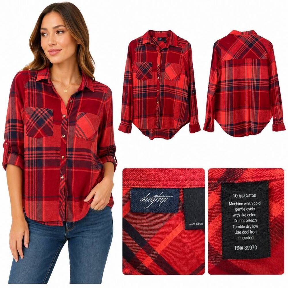 Daytrip Women’s Large Red Plaid Open Back Shirt